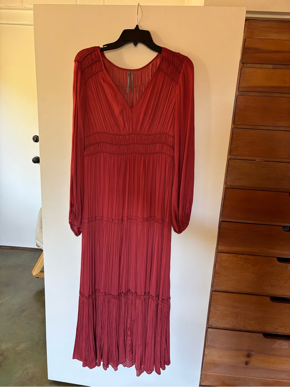 Anthropologie Rust Red Pleated Maxi Dress